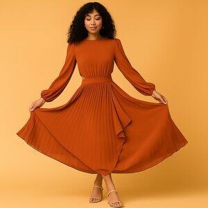 Jealous Tomato Pleated Midi Dress Sm Long Sleeve Boho Cutout Fall Wedding Look